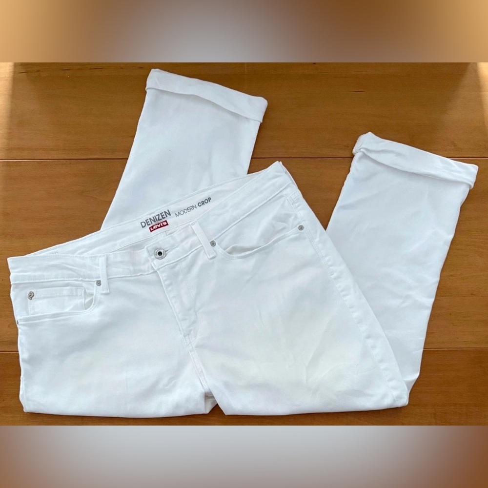 Levi Denizen White Modern Crop Cuffed Jeans Capri Denim sz 16/waist 33 EUC - Picture 2 of 12